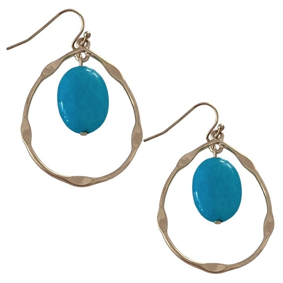 Blue Stone Gold Hoop Dangle Earrings - Picture 2 of 4